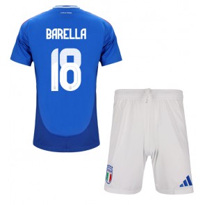 Italien Nicolo Barella #18 Hemmaställ Barn EM 2024 Kortärmad (+ Korta byxor)